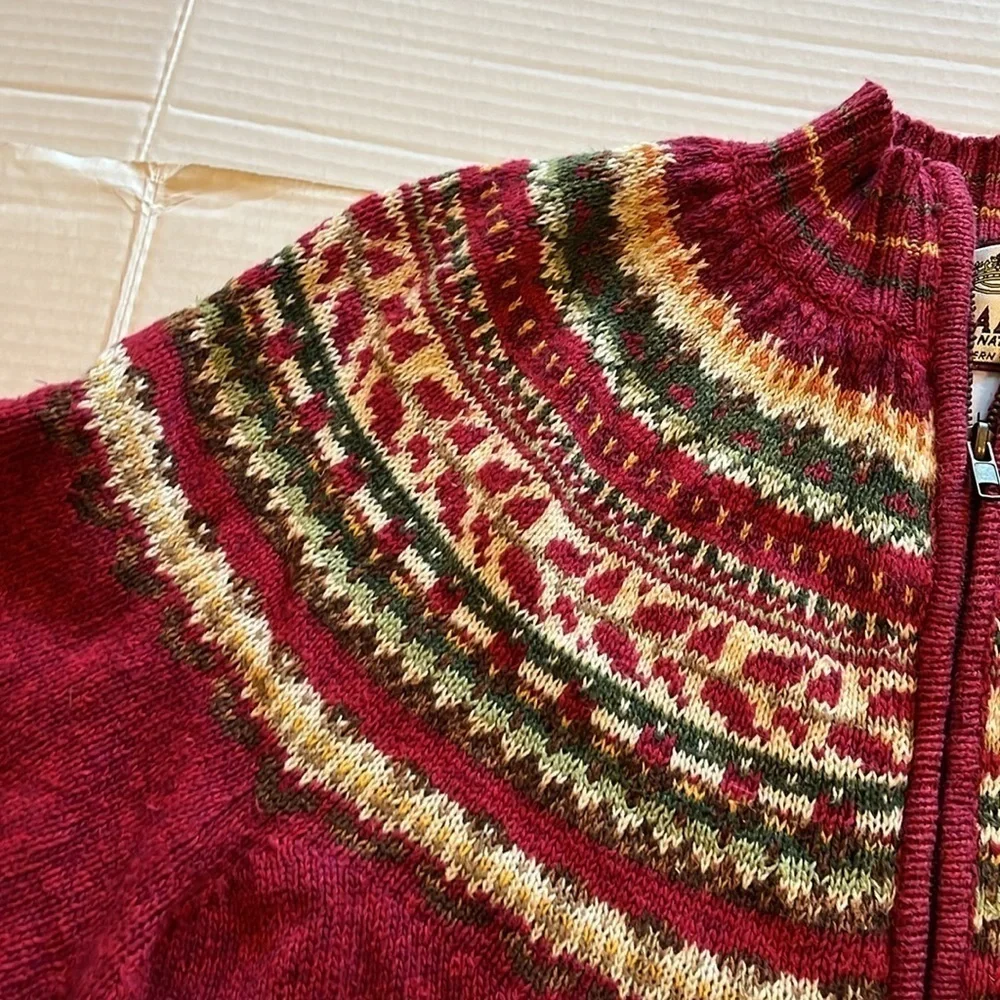 VTG-retro-y2k-TIARA-L-burgundy, full zip, knit, fair isle, cardigan sweater.